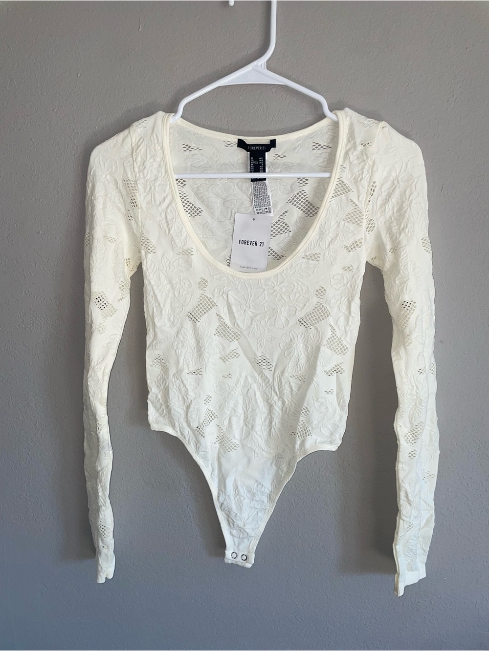 Forever 21 Ivory Lace Long-Sleeve Bodysuit
